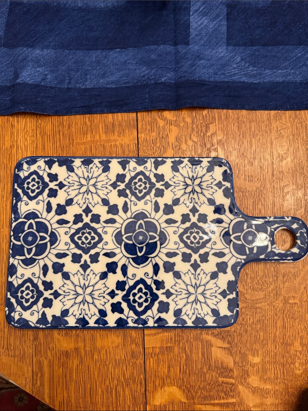 Blue and White Floral Ceramic Serving Board